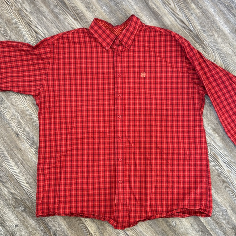 Cinch Men’s Western Button Down Long Sleeve Shirt Red Plaid Collared Size XL